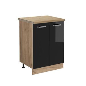 Vicco SPODNÍ SKŘÍŇKA KUCHYŇSKÉ LINKY R-Line Černý vysoký lesk 60 cm , PD Dub obraz