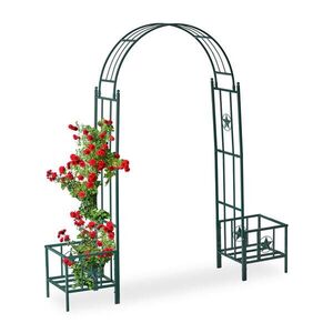 Relaxdays OBLOUK Tmavě zelený kov práškově lakovaný s vložkami do truhlíků 226 cm obraz