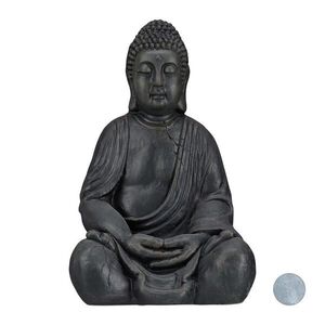 Relaxdays SOCHA Tmavě šedá Buddha polyresin 50 cm obraz