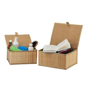 Relaxdays ÚLOŽNÝ KOŠ Přírodní 2dílný-set bambus s víkem 13x25x18 cm obraz