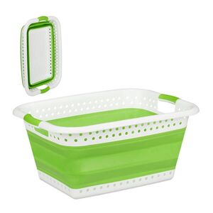 Relaxdays KOŠ NA PRÁDLO Světle zelený skládací plast 37 l obraz
