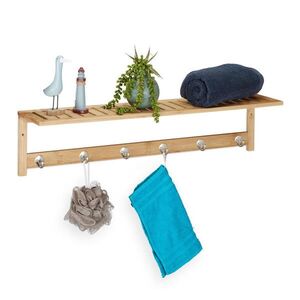 Relaxdays DRŽÁK Přírodní bambus police 6 háčků 75 cm obraz