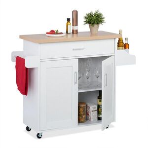 Relaxdays VOZÍK Bílý kuchyňský na kolečkách s pracovní deskou obraz