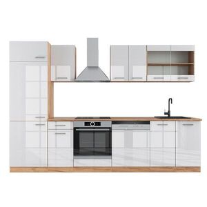Vicco KUCHYŇSKÝ KOUT R-Line Bílý vysoký lesk/zlatý dub power 300 cm , PD Dub obraz