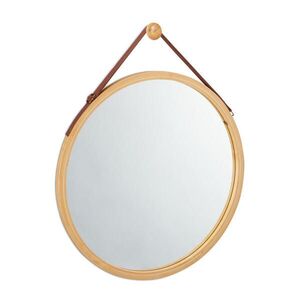 Relaxdays ZRCADLO Přírodní kulaté bambusový rám nastavitelný pásek z umělé kůže 45 cm obraz