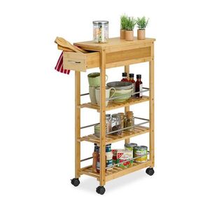 Relaxdays VOZÍK přírodní stříbrný bambus se zásuvkou 3 police 86, 5 cm obraz