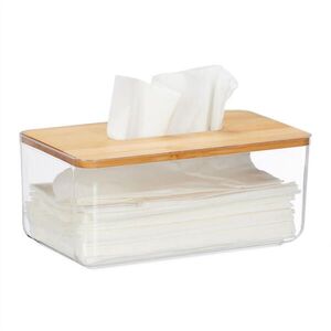 Relaxdays DÁVKOVAČ Transparentní plast bambusové víko obraz