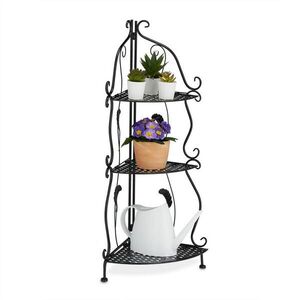 Relaxdays REGÁL Černý rohový kov skládací 3 police 82, 5 cm obraz