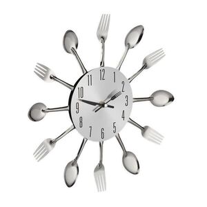 Relaxdays HODINY Stříbrné nástěnné příborový motiv 31 cm obraz