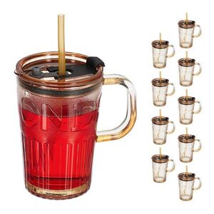 Relaxdays SKLENICE Světle hnědá 10dílná-sada 450 ml obraz