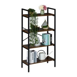 Relaxdays KNIHOVNA Černá Hnědá industriální 4 police 122/60/32 cm obraz