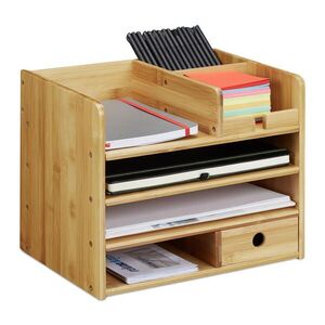 Relaxdays ORGANIZÉR Přírodní bambus A4 se zásuvkou 26x33x24 cm obraz