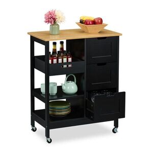Relaxdays VOZÍK černý kuchyňský s pracovní deskou 3 zásuvky 85 cm obraz