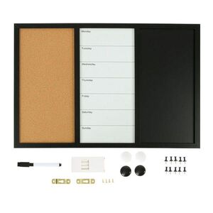 Relaxdays TABULE Černá Bílá Přírodní 3-v-1 magnetická nástěnka obraz