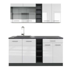 Vicco JEDNOTKOVÁ KUCHYNĚ R-Line Bílý vysoký lesk/antracit 160 cm , PD Antracit obraz