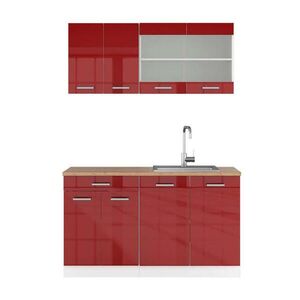 Vicco JEDNOTKOVÁ KUCHYNĚ R-Line Červená vysoký lesk 140 cm , PD Dub obraz