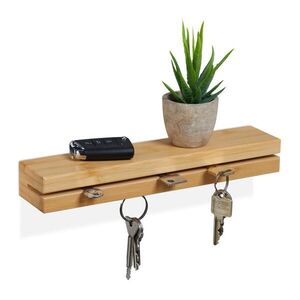 Relaxdays VĚŠÁK NA KLÍČE Přírodní bambus magnetický s poličkou 4x29, 5x6 cm obraz