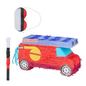 Relaxdays PIŇATA Červená Modrá Žlutá 3dílný-set hasičské auto obraz