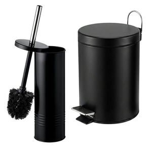 Relaxdays SET Černý 2-dílný pedálový koš WC kartáč obraz