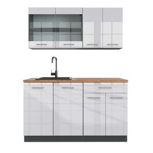 Vicco JEDNOTKOVÁ KUCHYNĚ R-Line Bílá vysoký lesk 140 cm , PD Dub obraz