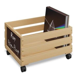 Relaxdays BOX NA VINYLY Přírodní černá bambus s kolečky obraz