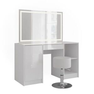 Vicco TOALETNÍ STOLEK Sherry Bílá/bílý vysoký lesk 128.2 cm s LED zrcadlem a taburetem obraz