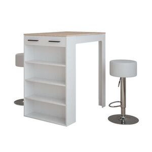 Vicco STOJACÍ BAROVÝ STŮL SE ŽIDLEMI Repose Bílá/Sonoma 67 x 100 cm se 2 barovými stoličkami obraz