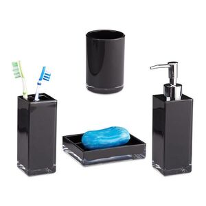 Relaxdays SADA Černá 4dílná koupelnové doplňky plast obraz