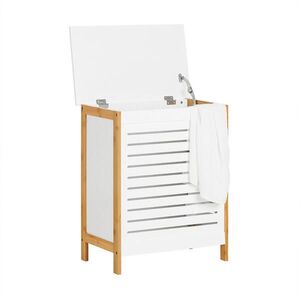 SoBuy KOUPELNOVÁ SKŘÍŇKA S KOŠEM NA PRÁDLO a 1 dveřmi Bílá 50x30x60cm Nordický obraz