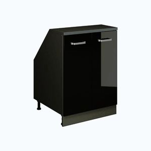 Vicco KUCHYŇSKÁ SKŘÍŇKA POD ŠIKMOU STŘECHU R-Line Černý vysoký lesk 60 cm se 2 dveřmi, korpus skříně hloubka 60 cm obraz