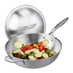 Relaxdays WOK Stříbrný nerez bez povlaku s poklicí 30, 5 cm obraz