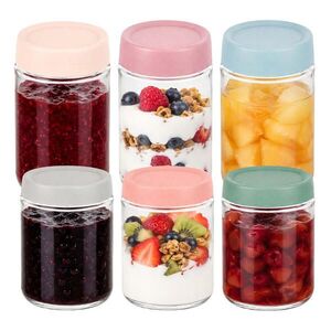 Relaxdays ZAVAŘOVAČKY Transparentní Barevné 6dílný-set Twist-Off víčka 350 ml obraz