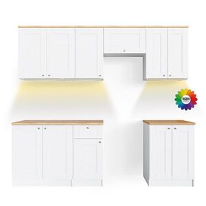 Vicco KUCHYŇSKÝ KOUT Bergamo Bílá 240 cm s pracovní deskou s páskem LED obraz