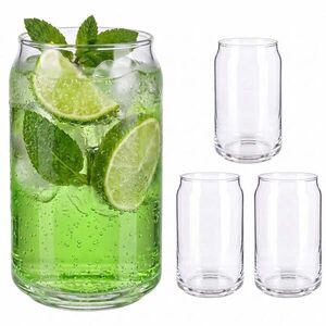 Relaxdays SKLENICE Transparentní 4ks-set tvar plechovky sodnovápenaté sklo 480 ml obraz