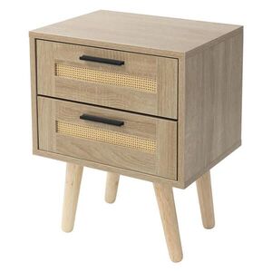 ML-DESIGN NOČNÍ STOLEK se 2 zásuvkami 40x50, 5x30 cm vzhled dubu, ratanová přední strana obraz