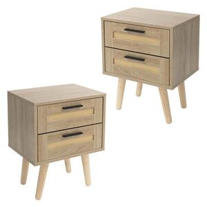 ML-DESIGN NOČNÍ stolek, sada 2 ks se 2 zásuvkami 40x50, 5x30 cm, vzhled dubu, ratanová přední strana obraz