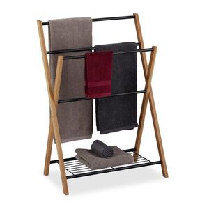 Relaxdays STOJAN Přírodní bambus Černá kov s policí 4 tyče 87 cm obraz