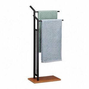 Relaxdays STOJAN NA RUČNÍKY Černá dřevodekor volně stojící 88 cm obraz