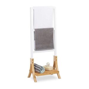 Relaxdays STOJAN Bílá přírodní volně stojící 3-ramenný bambus MDF 104/41/28, 5 cm obraz