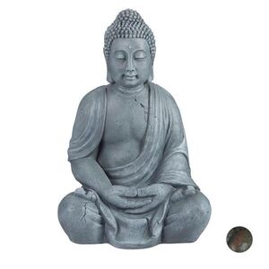 Relaxdays SOCHA Světle šedá Buddha polyresin do exteriéru 70 cm obraz