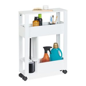 Relaxdays VOZÍK Bílý koupelnový úzký na kolečkách MDF obraz