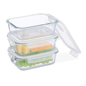 Relaxdays DÓZA Transparentní sklo s víkem 3dílná-sada 1040 ml obraz