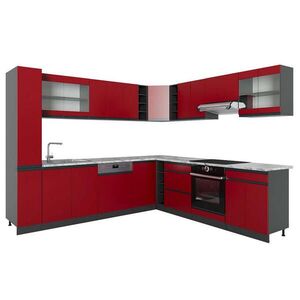 Vicco ROHOVÁ KUCHYŇ R-Line, Červená/Antracit, 277 x 257 cm J-Shape, PD Mramor obraz