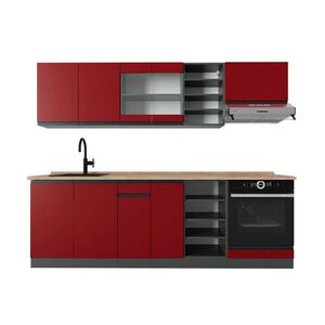 Vicco KUCHYŇSKÝ KOUT R-Line Červená/antracitová 240 cm , PD Dub obraz