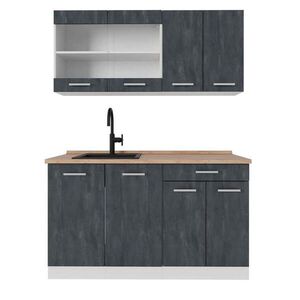 Vicco JEDNOTKOVÁ KUCHYNĚ R-Line Černý beton 140 cm PD Dub obraz