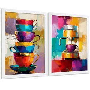 Nacnic PLAKAT Sada 2 Cafe Pop Art A3 Bílý rám obraz