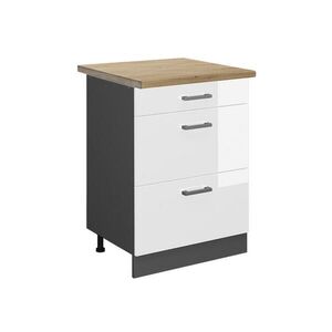 Vicco SPODNÍ SKŘÍŇKA KUCHYŇSKÉ LINKY R-Line Bílá vysoký lesk 60 cm se zásuvkami, PD Dub obraz