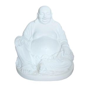 Relaxdays SOCHA bílá Buddha z polyresinu 45 cm obraz