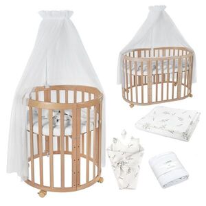 waldin DĚTSKÁ POSTÝLKA NATUR OVÁLNÁ 7v1 s matrací a textilií obraz