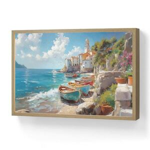 OnlyWow NÁSTĚNNÁ LAMPA S AKUMULÁTOREM Lodě - skály - moře - slunce 60x40 cm obraz